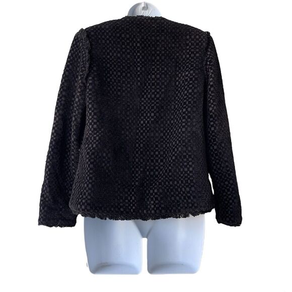 Hunter Bell New York Coco Tweed Jacket Size 4 Black Wool Nylon Open Front $565 - Picture 2 of 3